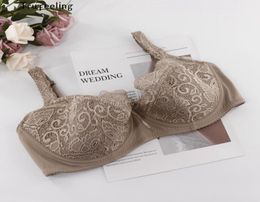 Trufeeling Cotton Lined Plus Size Sexy Bra DD E DDD F Cup Floral Lace Emboridery Perspective Comfortable Underwear for Women7990732