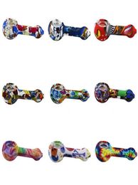printed Hand smoking Pipe unbreakable cool Spoon Pipes for Smoking Dry Herb hand pipe small mini Bongs shisha hookah colorful2357293