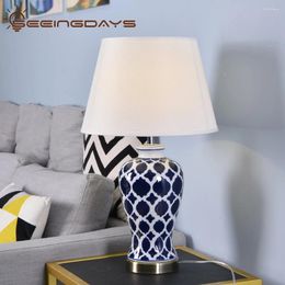 Table Lamps 38x64cm Jindezhen Blue Ceramic Lamp American Style Retro Led For Bedroom Living Room Bedside EU Plug