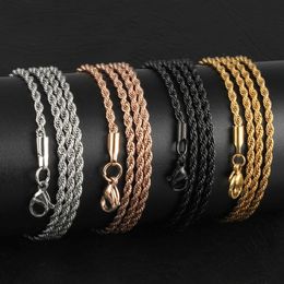 Wholesale 2 4mm 18-32 inches Silver Gold Rose gold Black Twist Chains Necklace Stainless Steel Women's Rope Chain Necklace Fashion 233w