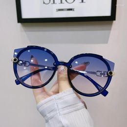 Sunglasses 2022 Vintage Cat Eye Round Women's Korean Version Metal Rimless Gradient Sun Glasses Luxury Shades UV400 304L