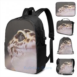 Backpack Funny Graphic Print Leopard Gecko USB Charge Men School Bags Women Bag Travel Laptop