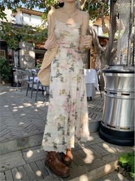 Casual Dresses Fashion Sexy Spaghetti Strap Floral Print Long Dress Women 2024 Summer Backless Evening Party Vintage Holiday Fairy