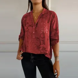 Women's Blouses Lightweight Women Blouse Button-down Shirt Stylish Casual With Lapel Buttons Roll-up Sleeves For Work Travel