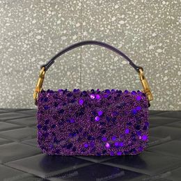 luxury designer diamond mini loco shoulder bags irregularity crystal purse baguette bags silver purple tone hardware chain crossbody top handle handbags