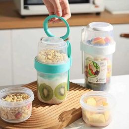 Lunch Boxes Bags 1L Portable Breakfast Cups Oatmeal Cereal Nut Yogurt Salad Cup Container Set with Fork School Lunch Box Food Storage Bento Box