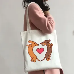 Shopping Bags Dachshund Love Dog Pattern Printed Women Bag Cute Kawaii Animal Canvas Shopper Casual Handbag Student Book