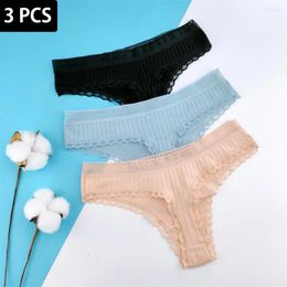 Women's Panties 3 Pcs/Set Women Sexy Thong Lace Cotton Underwear Fashion Solid Colour Comfort Briefs Intimates Seamless Underpants Ladies