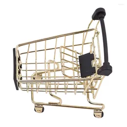 Storage Bottles Cart Basket Gold Home Decor Mini Trolley Tabletop Decoration Plastic Office Sundries Container Toys Shopping Golden
