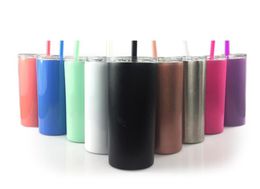 on 20oz Stainless Steel Skinny Tumbler With Colourful Straw Vacuum Cups With Lid Double Wall MultiColor Mug For Tea Coffe A076365148