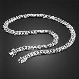 100% 925 Sterling Silver Chains Fashion Man Necklace Classic Italy Real thick Pure Silver Cuban Whip chain 10MM 24 inches Men's Je 2838