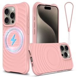 Compatible with Magsafe Wireless Charging, Magnetic Water Waves Ripples Soft Silicone Case for iPhone 15 Pro Max 14 13 12 with Lanyard retail package