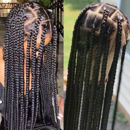 Jumbo Knotless Box Braids Wig For Black Women Synthetic Cornrows Wig Faux Locs Dreadlocks Full Lace Front Wigs Tribal Braides 240430