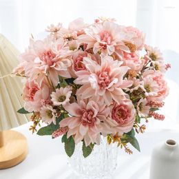 Decorative Flowers Artificial Flower Silk Dahlia Rose Daisy For Christmas Garden Arch Wedding Bridal Bouquet Party Decoration Diy Gift Box