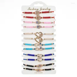 Charm Bracelets 12Pcs/lot Infinity Love Heart Charms Beaded Braided Bracelet Set For Women Child Adjustable Rope Wristband Jewelry Gift