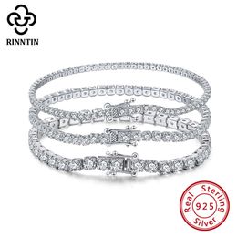 Rinntin Sterling Sier Sier Tennis Bracelets for Women 2mm 3mm 4mm 4mm Bracelete de zircônia cúbica Jóias por atacado Gift SB94