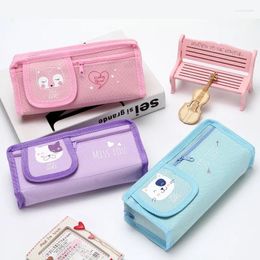 Cosmetic Bags Kawaii Makeup Lipsticks Storage Bag Stationery Case Portable Coin Purses Cartoon Animal Double Layers Oxfordfabric