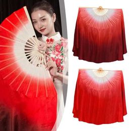 Chinese Style Products Belly Dance Fan Veil Real Silk Two Layers Bamboo Short Fan Magic Dream Color Light Weight Gradient for Chinese Folk Dance Yangko