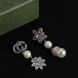 Diamond Flower Pendant Earrings Pearl 925 Silver G Jewelry Earrings Ladies engagement fashion earrings gift