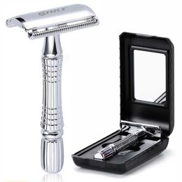 Razors Blades Upgrade Wet Shaver Safety Handle Barber Mens Manual Beard Hair Care+1 Blade+1 Travel Case BT171 Q240508