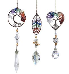 Pendant Necklaces 3 PCS Handmade Suncatcher Wrapped Stone Necklace Hanging Ornament With Crystal Drop Prism For Home Car BMF887463473