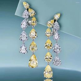 Dangle Earrings Shop 925 Sterling Silver Pear Simulated Moissanite Citrine Gemstone Tassel Wedding Engagement Fine Jewelry