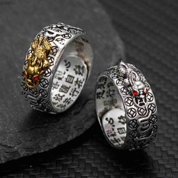 Couple Rings 2 pieces/set of Chinese Feng Shui brass Pixiu rings mens talisman retro copper coin adjustable unisex ring bringing good luck jewelry WX