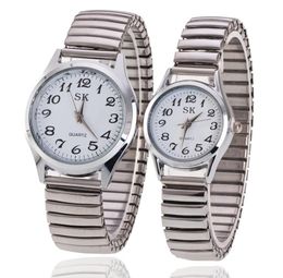 50pcs Fashion Ederly alloy elastic band Watches Big Numbers Face Simple Women Mens Lovers Couple Dress Casual Quartz Wristwatch cl5595181