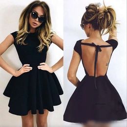 Sexy Open Back Little Black Homecoming Dresses 2024 Cap Sleeve Mini Party Dress Cheap Short Prom tail Gowns Evening Formal Wear 0509