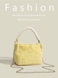 Fashion Women Soft Plush Handbag Furry Ladies Clutch Purse Shoulder Bags Female DIY Pendant Messenger Bag Square Trend 240429