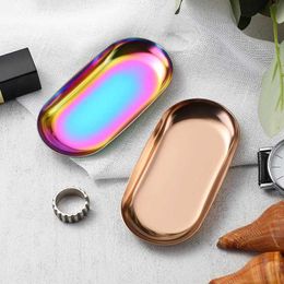 Jewellery Tray Stainless Steel Manicure Jewellery Storage Tray Metal Cosmetic Storage Oval Cake Fruit Dessert Tray Snack Plate Kitchen Organiser