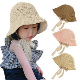 Caps Hats Grass Baby Summer Hat Beach Travel Lace Baby Sun Hat Girl Boy Hat Childrens Bucket Hat Childrens Accessories Adjustable 2-6Y d240509