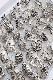 Wholesale 20pcs/Lots Mix Owl Dragon Wolf Elephant Tiger Etc Animal Style Antique Vintage Jewellery Rings for Men Women 2201138342047