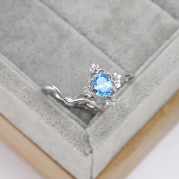 Cluster Rings S925 Silver European And American Simple Blue Pa Stone Zircon Diamond Elegant Proposal Ring Couple Jewelry