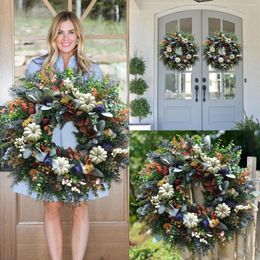 Decorative Flowers White Pumpkins Ranunculus Wreath Fall Decor For Front Door Handmade Hydrangea Big Pumpkin Festival Leaf 36