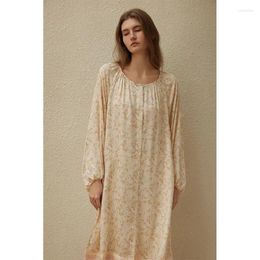 Women's Sleepwear Fashion Spring Summer Viscose Long Sleeve Floral Nightgowns Casual Loose Delicate Home Night Dress