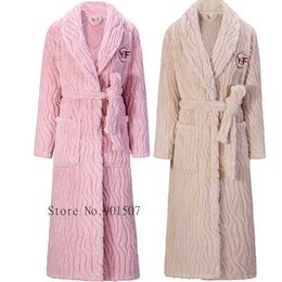 Women's Robe New Kimono Bathrobe Men Shower Robes Thicken Coral Fleece Robe Winter Long Nightwear Plus Size Peignoirs Womens Sleepwear