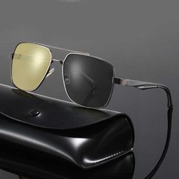 Aluminum magnesium anti blue sunglasses mens color changing polarized sunglasses day and night cycling glasses