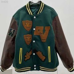 Women's Jackets Designer Luxury Quality 22ss Patchwork Leather Jackets Fashion Embroidered Muay Thai Letters Mens and Womens Baseball Jacket174q