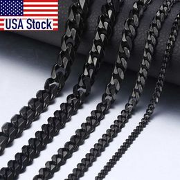 Chains Mens Necklace Stainless Steel Cuban Link Chain Black Gold Colour Necklaces For Men 18-36 Hip Hop Jewellery KNM09 d240509