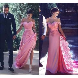 Elegant Fuchsia Off Shoulder Prom Evening Dresses 2023 Mermaid Appliqued Long Maid of Honour Gowns Custom Made 0509