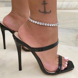 Anklets Stonefans Charm Big Rhinestone Tennis Anklet Chain For Women Simple Bling Out Bracelet Crystal Foot Beach Jewellery