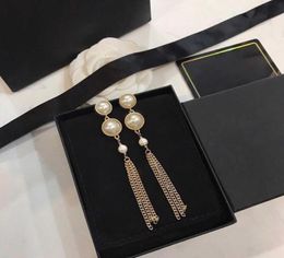 Brand Yellow Gold Colour Fashion Jewelery Woman Pearls Earrings Geisha Dream Party High Quality Tassel Chain Studing Jewelry20319289550661