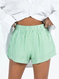 Women's Shorts Doury Women Summer Striped Print Elastic High Waist Wide Leg Short Pants Loose Casual Outdoor Streetwear