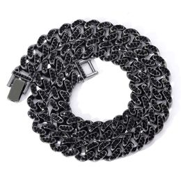 13MM Black Diamond CUBAN CHAIN Men's Alloy Iced Out Full Rhinstone Hip Hop Bling Chains 273b