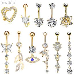 Navel Rings 1PC Gold Colour Series Crystal Belly Button Rings Snake Flower Heart Belly Ring for Women Stainless Steel Dangled Navel Piercing d240509