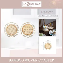 Table Mats 1pc Simple Style Handmade Bamboo Woven Coffee Shop Homestay Artistic Decoration Lace Cup Holder Home Kitchen Tools