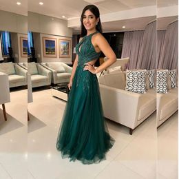 Party Dresses KSDN Exquisite Green Evening Dress Sleeveless Floor Length Halter Appliques Sparkly Prom Elegant Women Formal Occasion