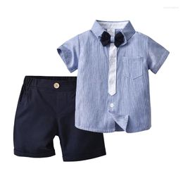 Clothing Sets Gentleman Summer Boutique Set For 1 2 3 4 5 Years Boys Soft Cotton Solid Lapel T-shirt Navy Shorts Kids Birthday Suit