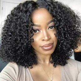 Glueless Kikny Curly 250 Dichte Kinky Curly 14 Zoll Kurzes Bob menschliche Haar Perücke vorgeplanter 13x4 Spitzenvorderperücke Verschleiß und Gehen Sie mit 3D-Kappe